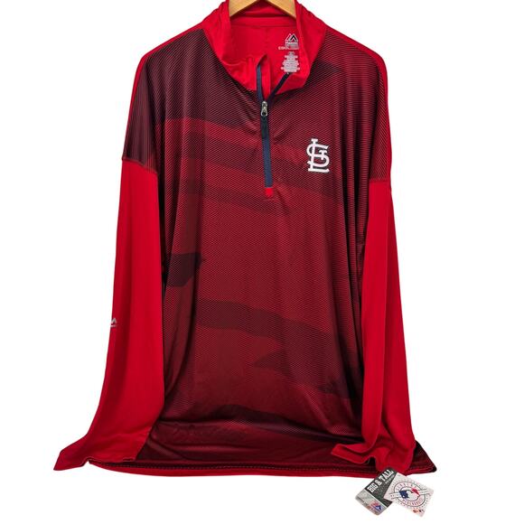 St Louis Cardinals 1/4 Zip Mens 5XLT Red Pullover Majestic MLB CoolBase NEW - Picture 1 of 7